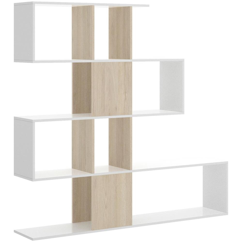 Libreria Moneglia, Scaffale Da Ufficio Multiuso, Mobile Biblioteca Portalibri A 4 Ripiani, 145x29h145 Cm, Bianco E Rovere - Foto 2