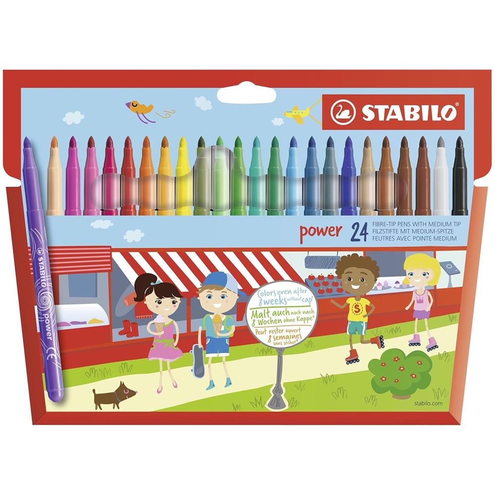 power - Pennarello - Punta Media - Astuccio da 24 - Colori Assortiti - Foto 1