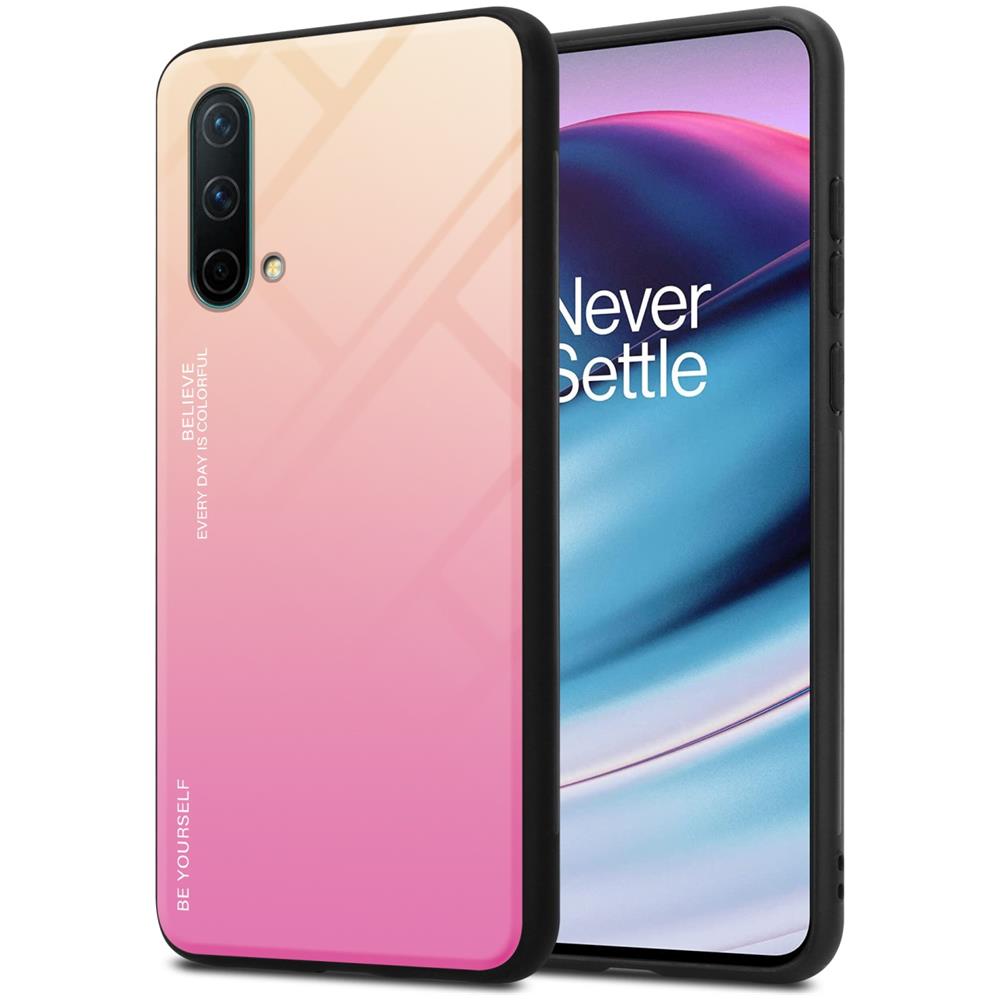 Custodia Compatibile Con Oneplus Nord Ce 5g In Giallo - Rosa - Coperchio Protettivo Bicolore In Vetro Temperato E Silicone Tpu - Foto 1