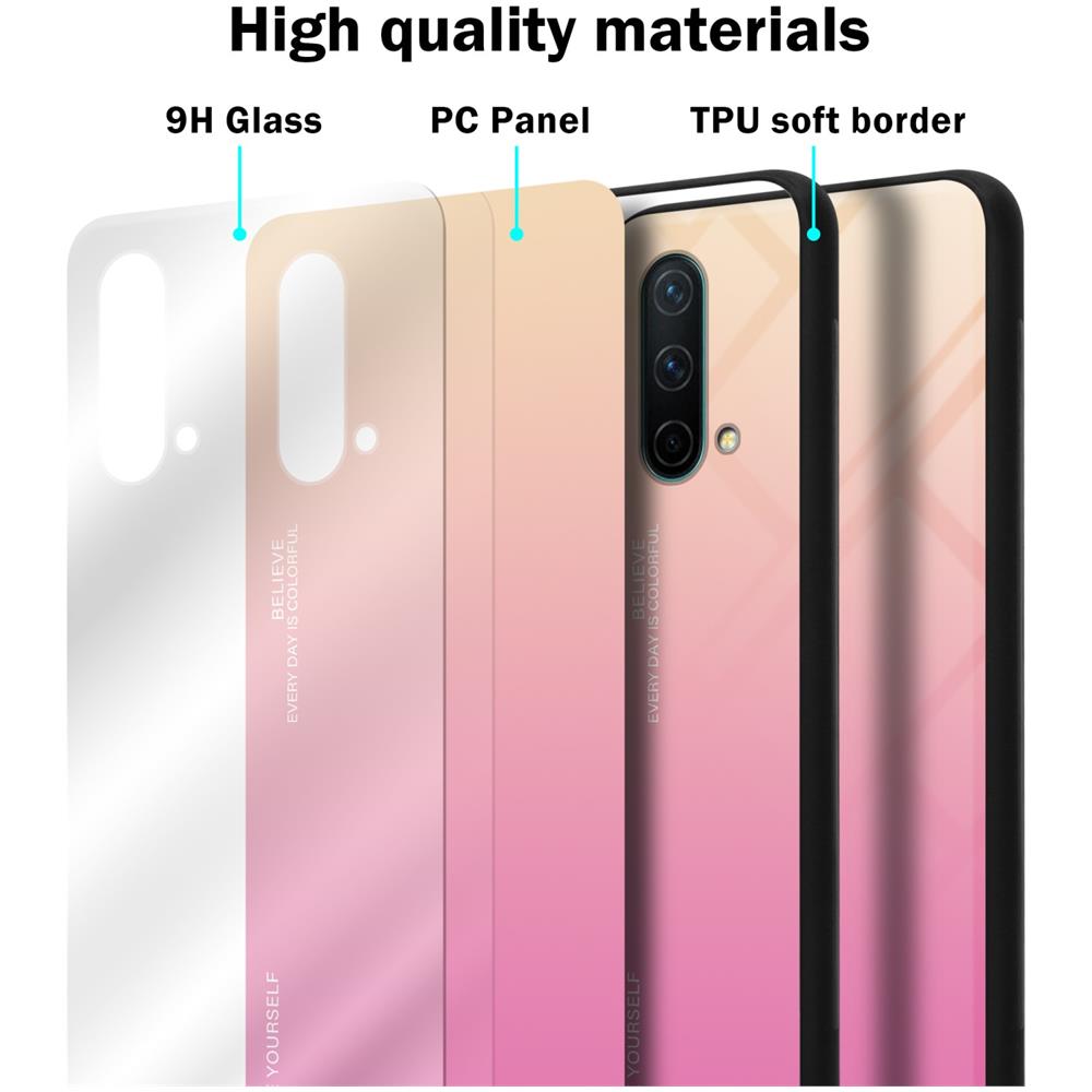 Custodia Compatibile Con Oneplus Nord Ce 5g In Giallo - Rosa - Coperchio Protettivo Bicolore In Vetro Temperato E Silicone Tpu - Foto 6