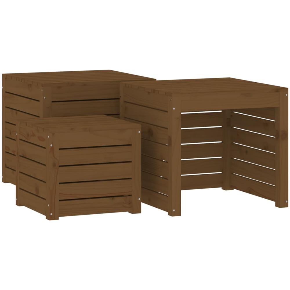 Set Cassette Da Giardino 3 Pz Miele In Legno Massello Di Pino - Foto 2