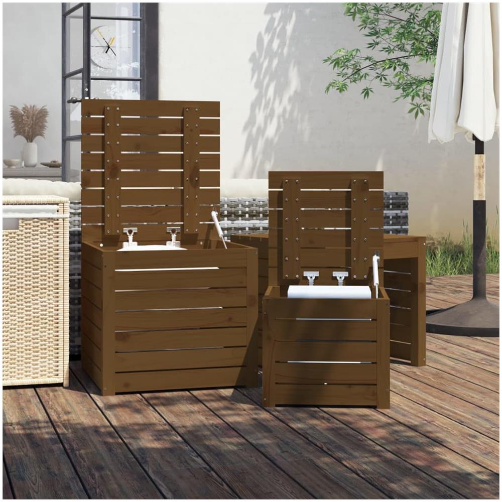 Set Cassette Da Giardino 3 Pz Miele In Legno Massello Di Pino - Foto 3