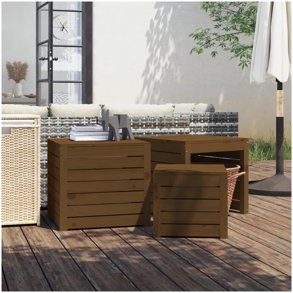 Set Cassette Da Giardino 3 Pz Miele In Legno Massello Di Pino - Foto 1