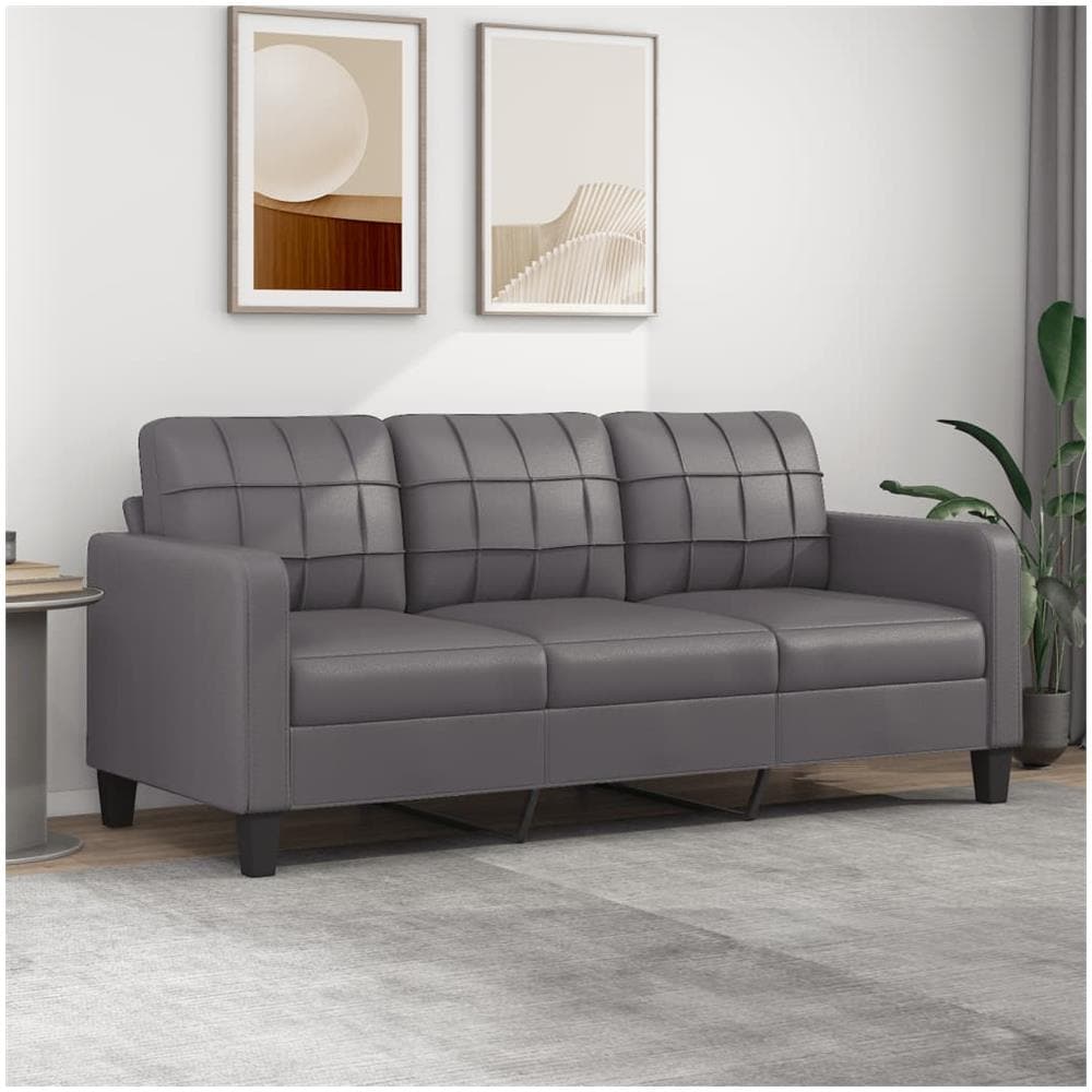 Divano A 3 Posti Grigio 180 Cm In Similpelle - Foto 1