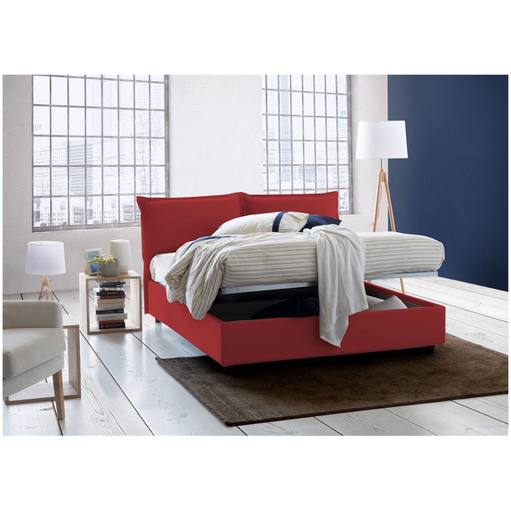 Letto Matrimoniale Denise, Letto Contenitore Con Rivestimento In Tessuto, 100% Made In Italy, Apertura Frontale, Con Materasso Cm 160x190 Incluso, Rosso - Foto 2