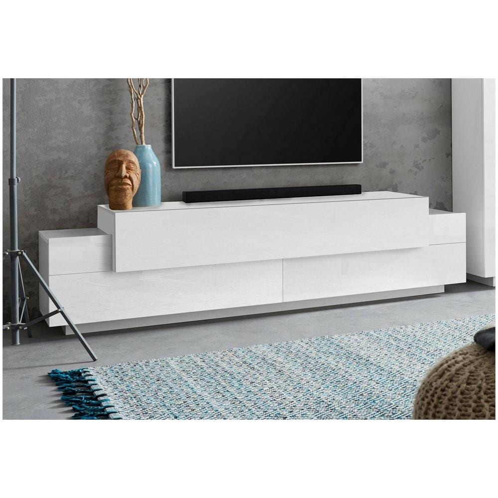 Mobile Porta Tv Teo, Credenza Bassa Da Soggiorno, Base Porta Tv, 100% Made In Italy, Cm 200x45h52, Bianco Lucido - Foto 1