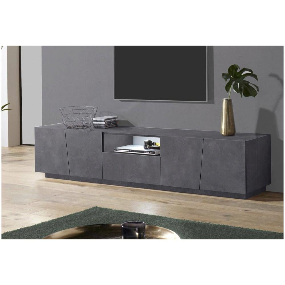 Mobile TV Emet Credenza Soggiorno - 161x45x35cm, Rovere E Antracite | Madia Per Televisione Fino A 65" - Foto 5