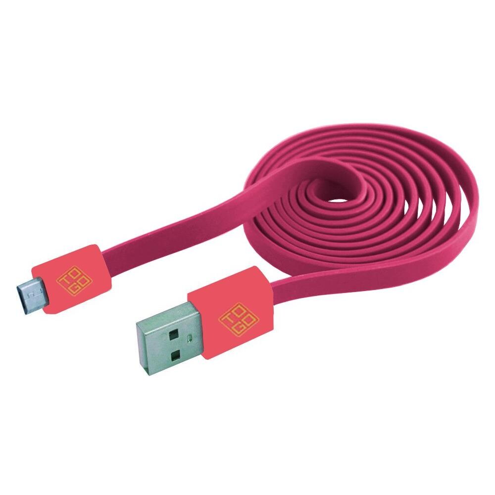 ICOC MUSB-FLP - Cavo Flat USB AM a Micro USB M 1m A Rosa / Corallo - Foto 1