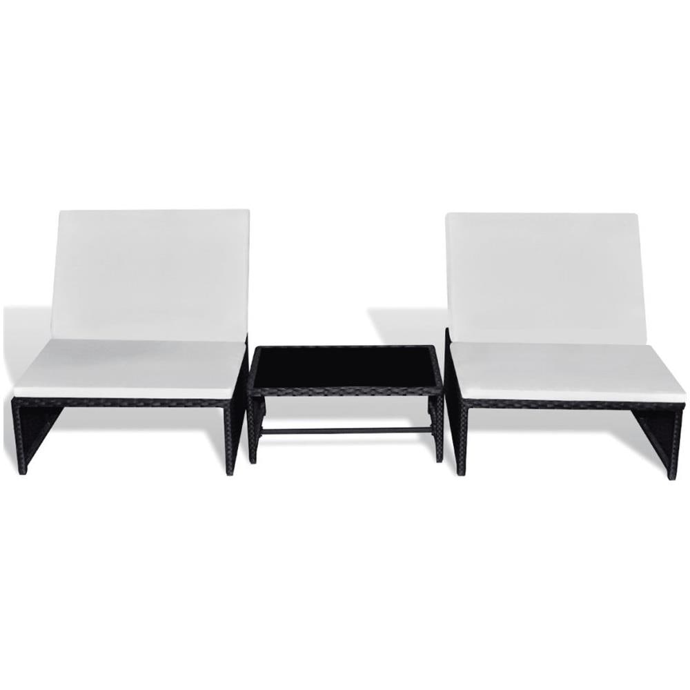 Lettini Prendisole 2 pz con Tavolo in Polyrattan Neri - Foto 2