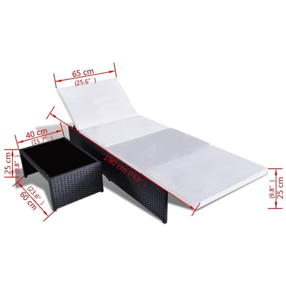 Lettini Prendisole 2 pz con Tavolo in Polyrattan Neri - Foto 6
