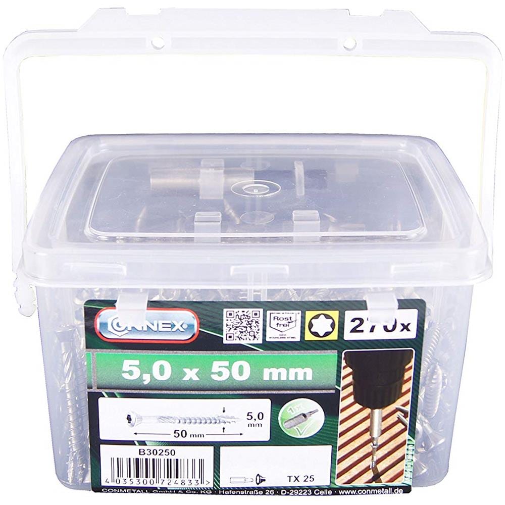 B30250 - Viti Per Terrazzo 5 X 50 Mm, Torx, In Acciaio Inox A2, Con 1 Porta Inserti Magnetico E 2 Inserti, 270 Pezzi - Foto 2