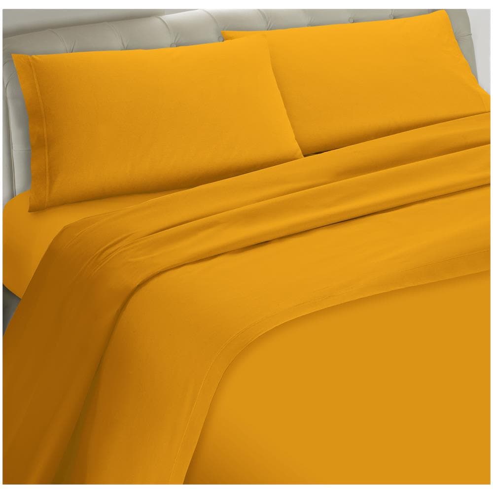 Set Completo Lenzuola 100% Microfibra - Matrimoniale Maxi, Lenzuolo Sopra 260 X 290 Cm, Lenzuolo Sotto 180 X 200 X 25 Cm, 2 Federe 52 X 82 Cm - Giallo - Foto 1