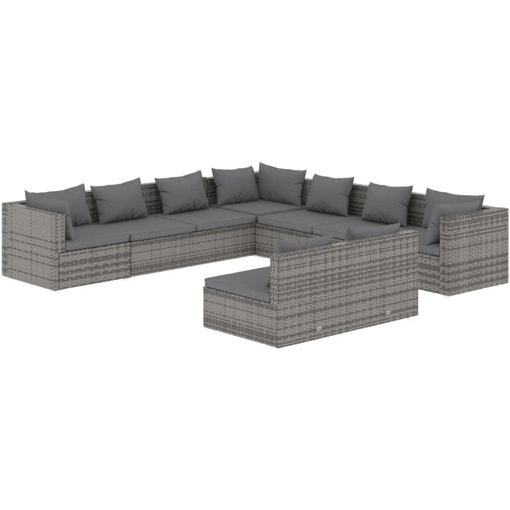 Set Salotto Da Giardino 9 Pz Con Cuscini In Polyrattan Grigio - Foto 1