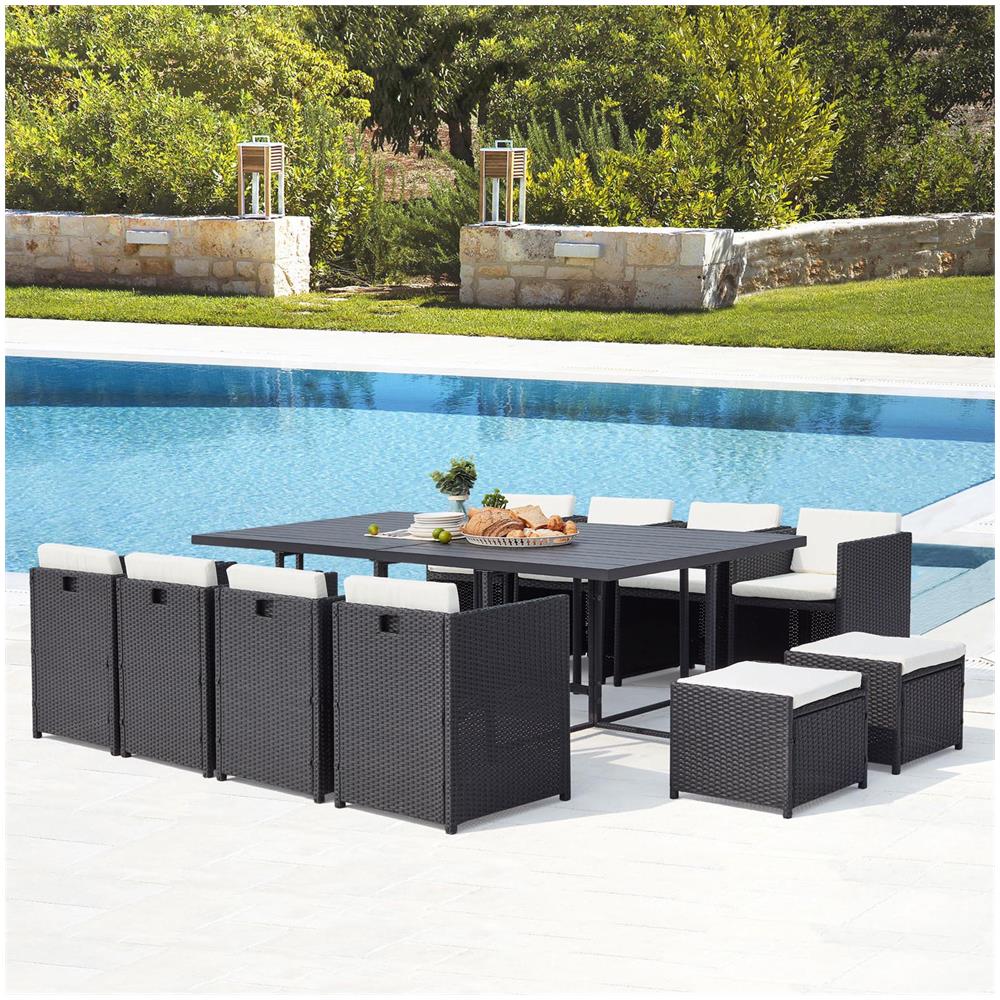 Salotto Da Giardino A Incasso 12 Posti Resina Intrecciata Nero/bianco Sunset - Foto 6