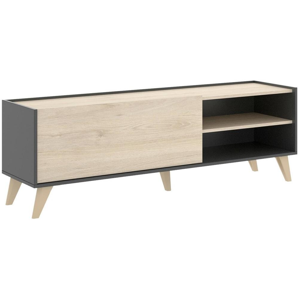 Mobile Porta Tv Asinara, Credenza Bassa Da Soggiorno, Madia Da Salotto Per Televisione, 155x43h47 Cm, Rovere E Antracite - Foto 2