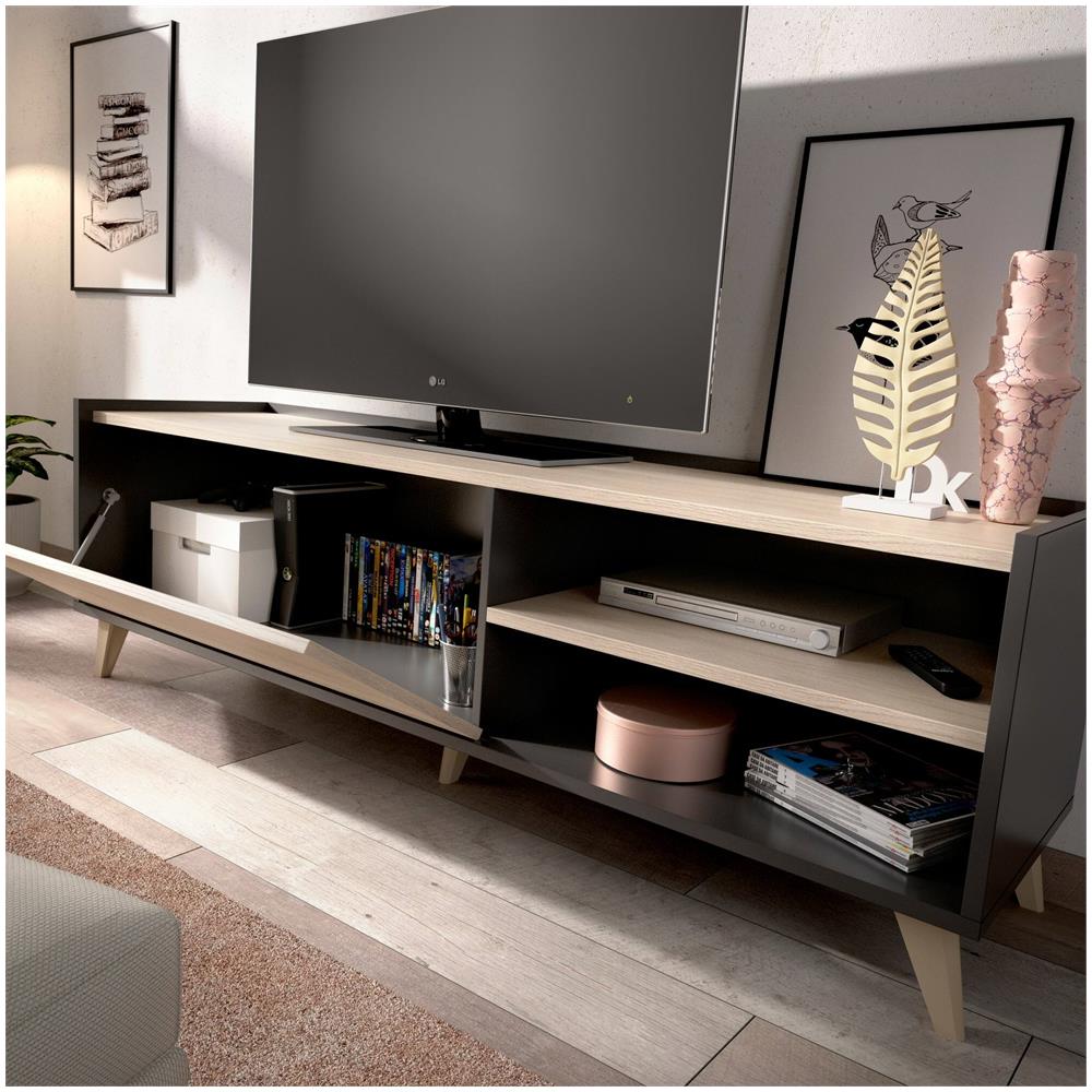 Mobile Porta Tv Asinara, Credenza Bassa Da Soggiorno, Madia Da Salotto Per Televisione, 155x43h47 Cm, Rovere E Antracite - Foto 4