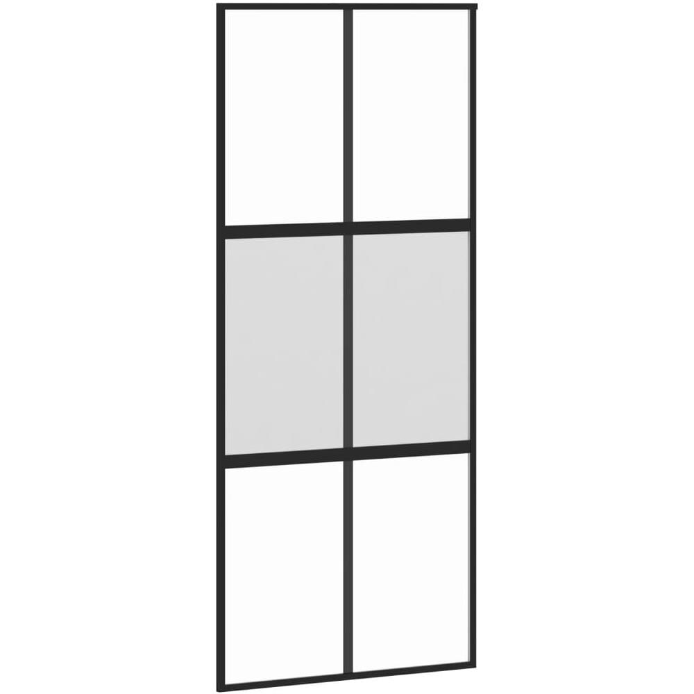 Porta Scorrevole Nera 90x205 Cm In Vetro Temperato E Alluminio - Foto 2