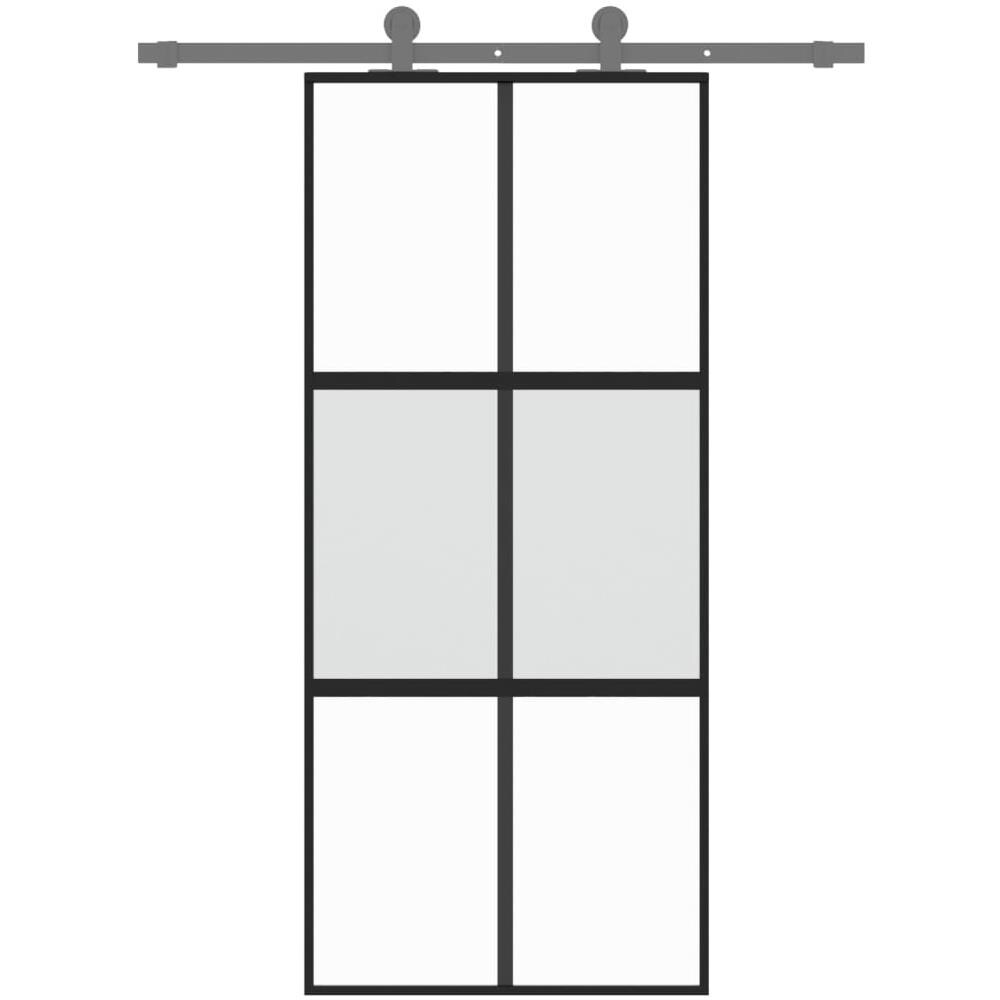 Porta Scorrevole Nera 90x205 Cm In Vetro Temperato E Alluminio - Foto 3