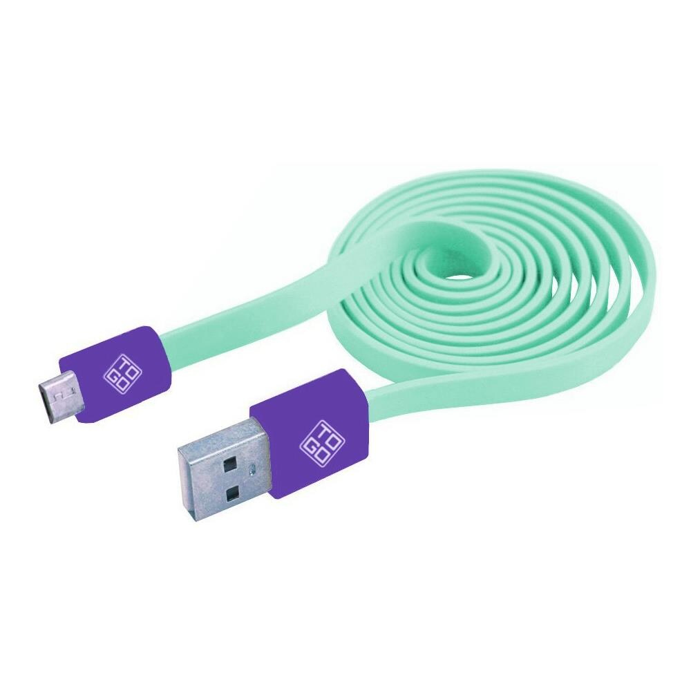 ICOC MUSB-FLVA - Cavo Flat USB AM a Micro USB M 1m Verde Acqua / Viola - Foto 1