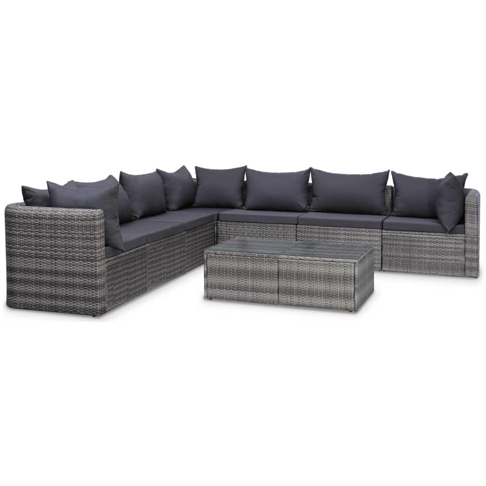 Set Divani Da Giardino 8 Pz Con Cuscini In Polyrattan Grigio - Foto 1