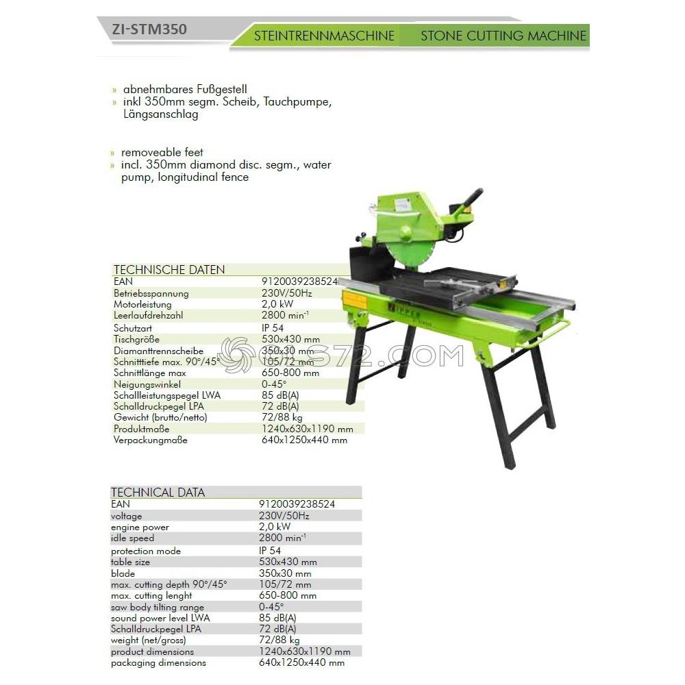 Macchina Tagliapietre Acqua Umido Taglio 80x10,5cm Lama 350mm Zi-stm350 - Foto 5