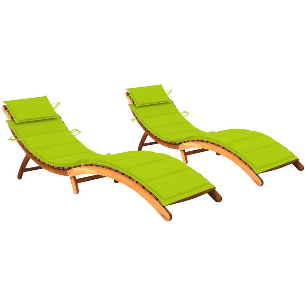 Sdraio 2 pz con Cuscini in Legno Massello di Acacia - Foto 1