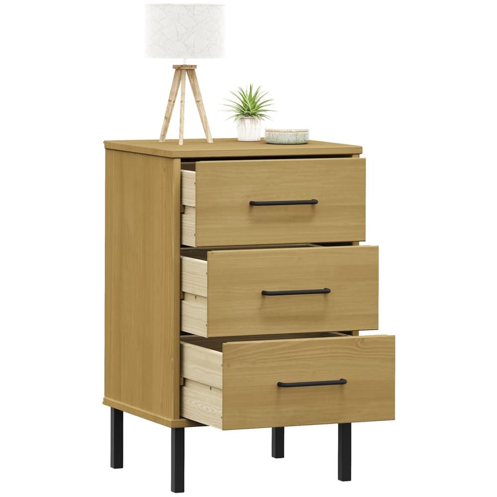 Comodino Con Gambe In Metallo Marrone Legno Massello Pino Oslo - Foto 3