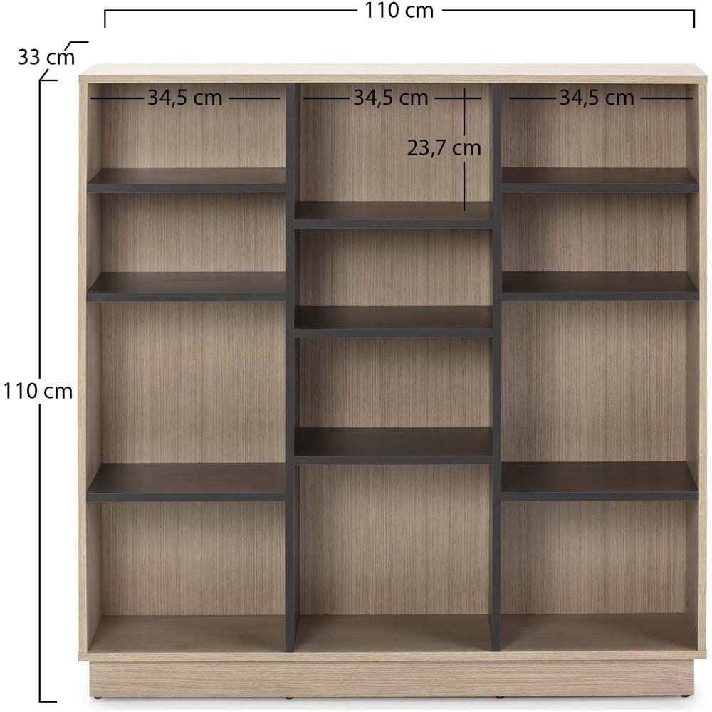 Libreria Scaffale Vigo 110x110 Cm, Scaffale Da Ufficio, Rovere E Grigio, 110 Cm (larghezza) 33 Cm (profondità) 110 Cm (altezza) - Foto 3