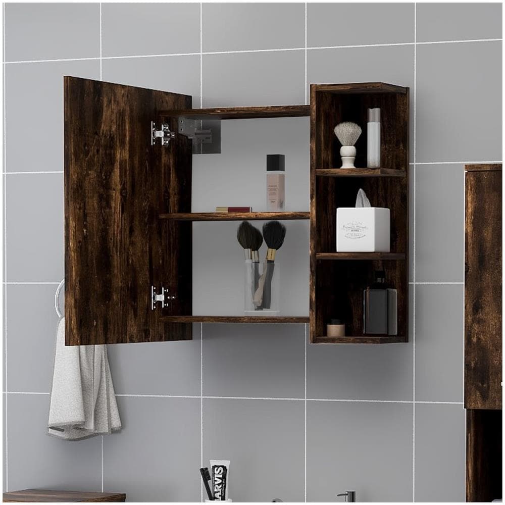 Mobile Da Bagno Con Specchio Rovere Fumo 62,5x20,5x64 Cm Legno - Foto 3