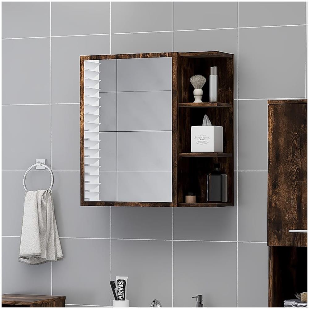 Mobile Da Bagno Con Specchio Rovere Fumo 62,5x20,5x64 Cm Legno - Foto 1