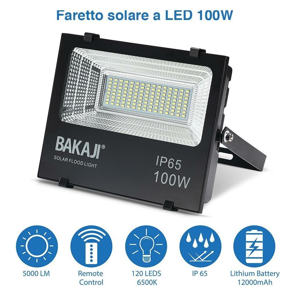 Set 2 Fari Led 100w Pannello Solare Luce Esterno Dimmerabile 1000lm + Telecomand - Foto 2