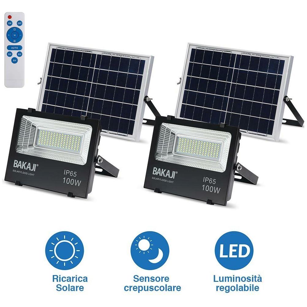 Set 2 Fari Led 100w Pannello Solare Luce Esterno Dimmerabile 1000lm + Telecomand - Foto 4