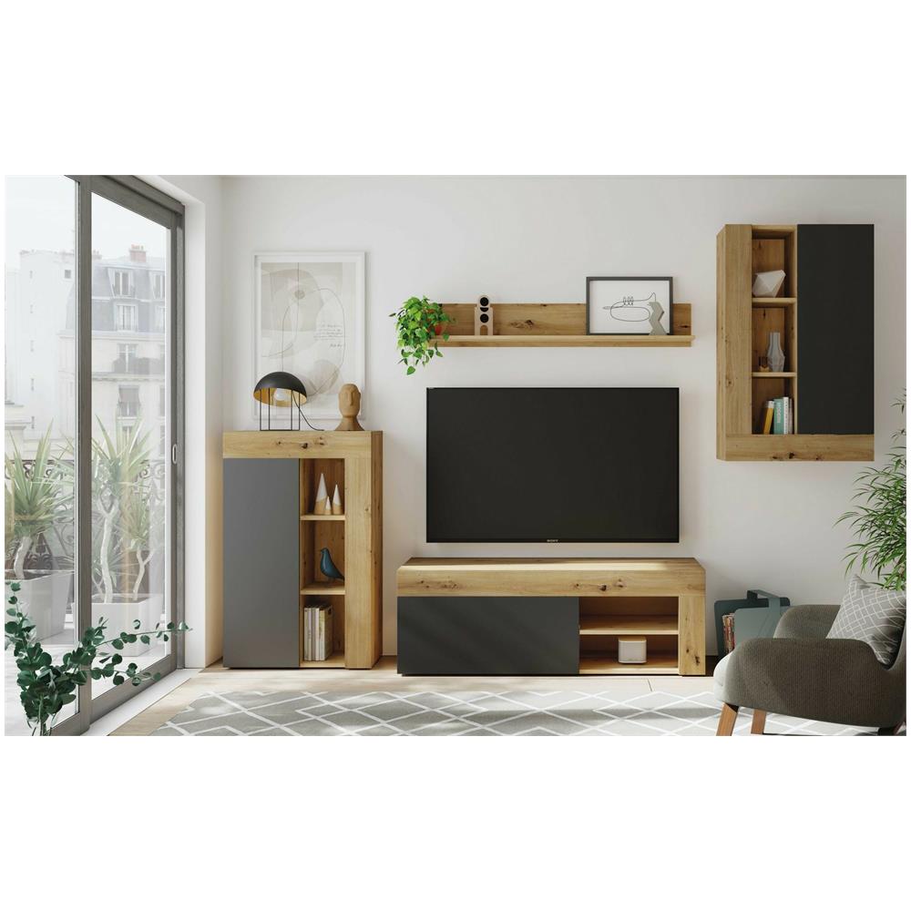Parete Attrezzata Atex, Set Da Soggiorno Moderno, Mobile Salotto Multiuso, 260x41h102 Cm, Rovere Nodi E Antracite - Foto 1
