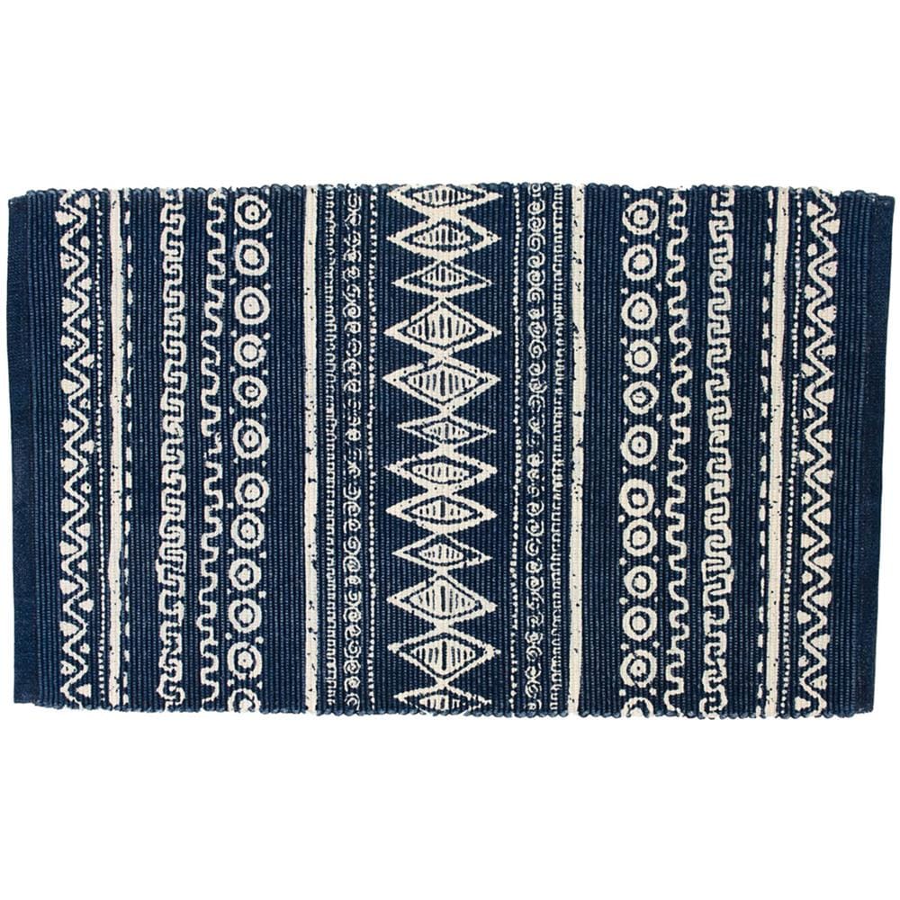 Tappeto Passatoia Cucina Indiano 100% Cotone Disegno Etnic Colore Blu 55x230 Blu - Foto 1