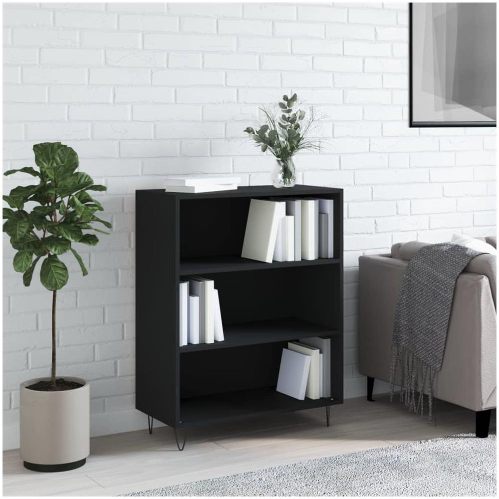 Libreria Nera 69,5x32,5x90 Cm In Legno Multistrato - Foto 1