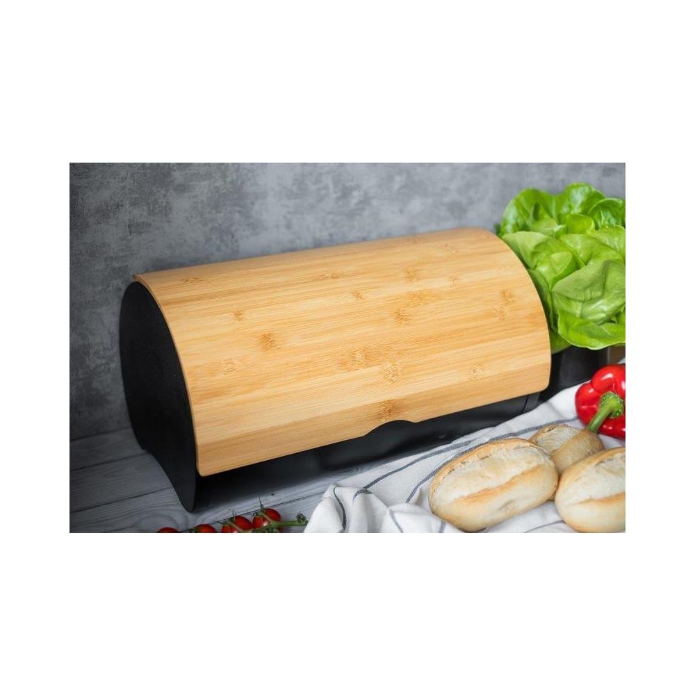 2738 Modern Black Metal and Bamboo Bread Box - Foto 2