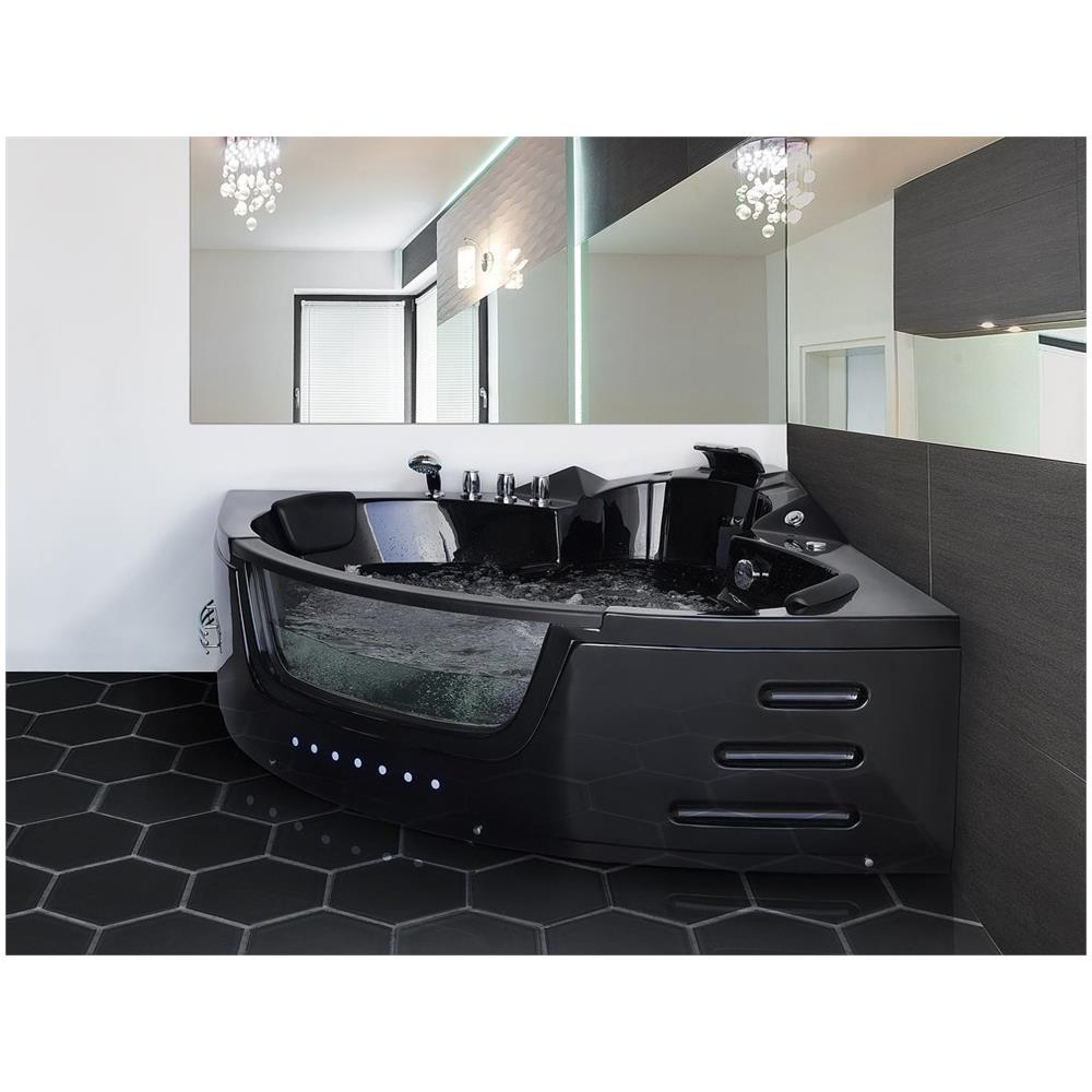 Vasca Da Bagno Nera Con Led E Idromassaggio 155 Cm Martinica - Foto 2