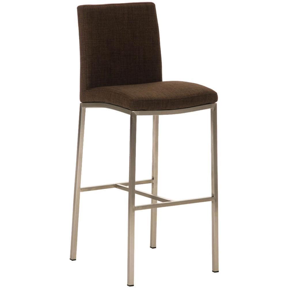 Sgabello Alto Bar Freeport in Tessuto I Sgabello Design Bancone Imbottito Telaio 4 Gambe in Acciaio Inox con Poggiapiedi Alt. 76 CM Marrone - Foto 1