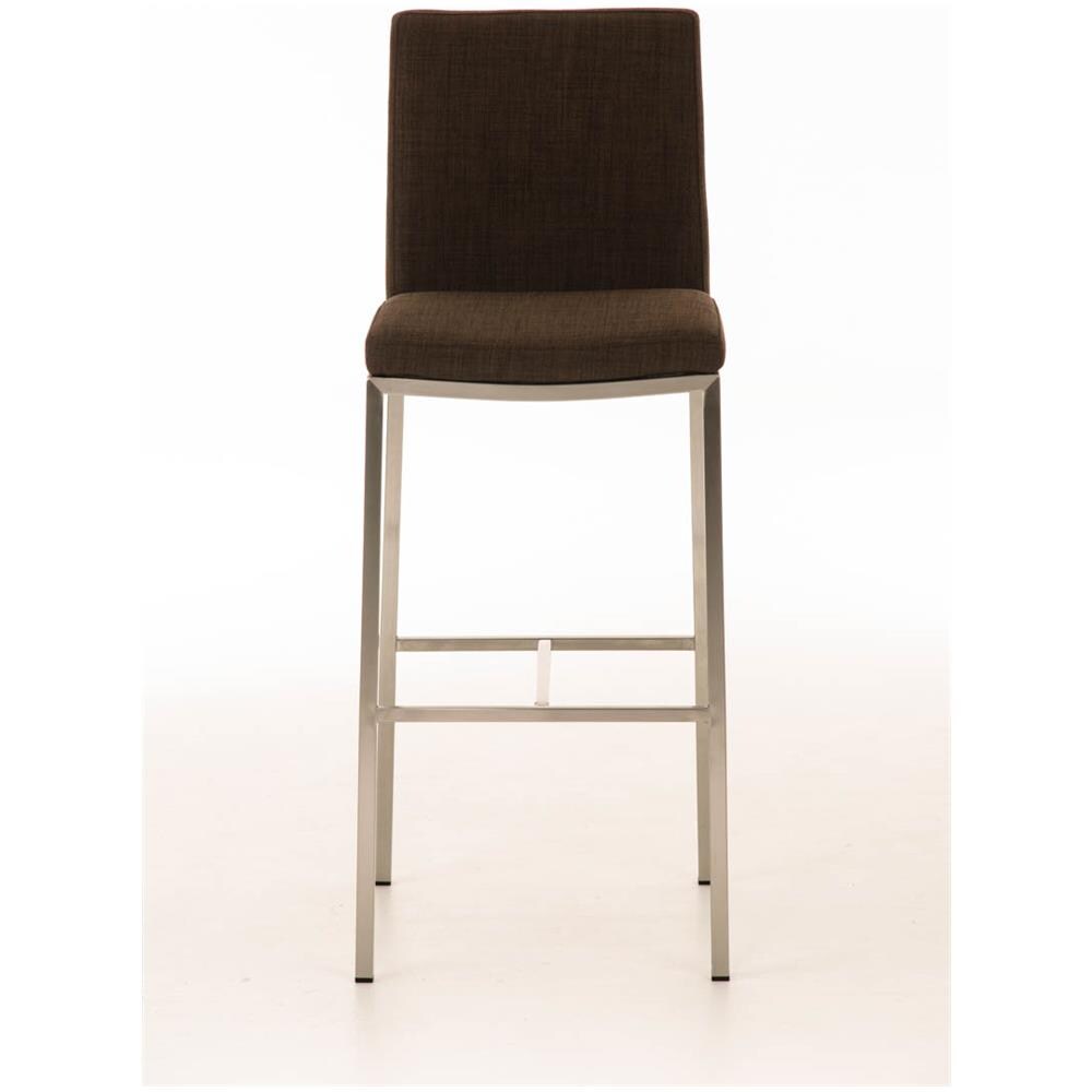Sgabello Alto Bar Freeport in Tessuto I Sgabello Design Bancone Imbottito Telaio 4 Gambe in Acciaio Inox con Poggiapiedi Alt. 76 CM Marrone - Foto 2