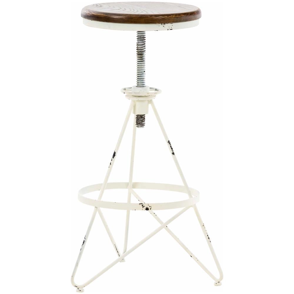 Sgabello Industriale Vintage Karla in Legno E Metallo I Sedia Sgabello Cucina Regolabile in Altezza con Poggiapiedi Stile Rustico Bianco Antico - Foto 1