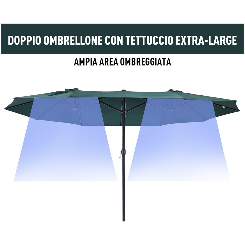 Ombrellone Doppio Tettuccio Da Esterni Anti Uv Dimensioni 460 X 270 X 240 Cm Colore Verde - Foto 8