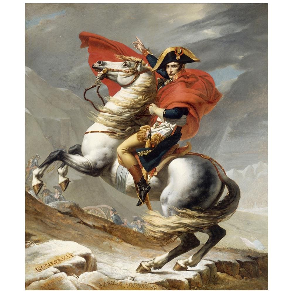 Stampa Su Tela - Napoleone Attraversa Il Passo Del Gran San Bernardo - Jacques Louis David - Quadro Su Tela, Decorazione Parete Cm. 60x75 - Foto 1