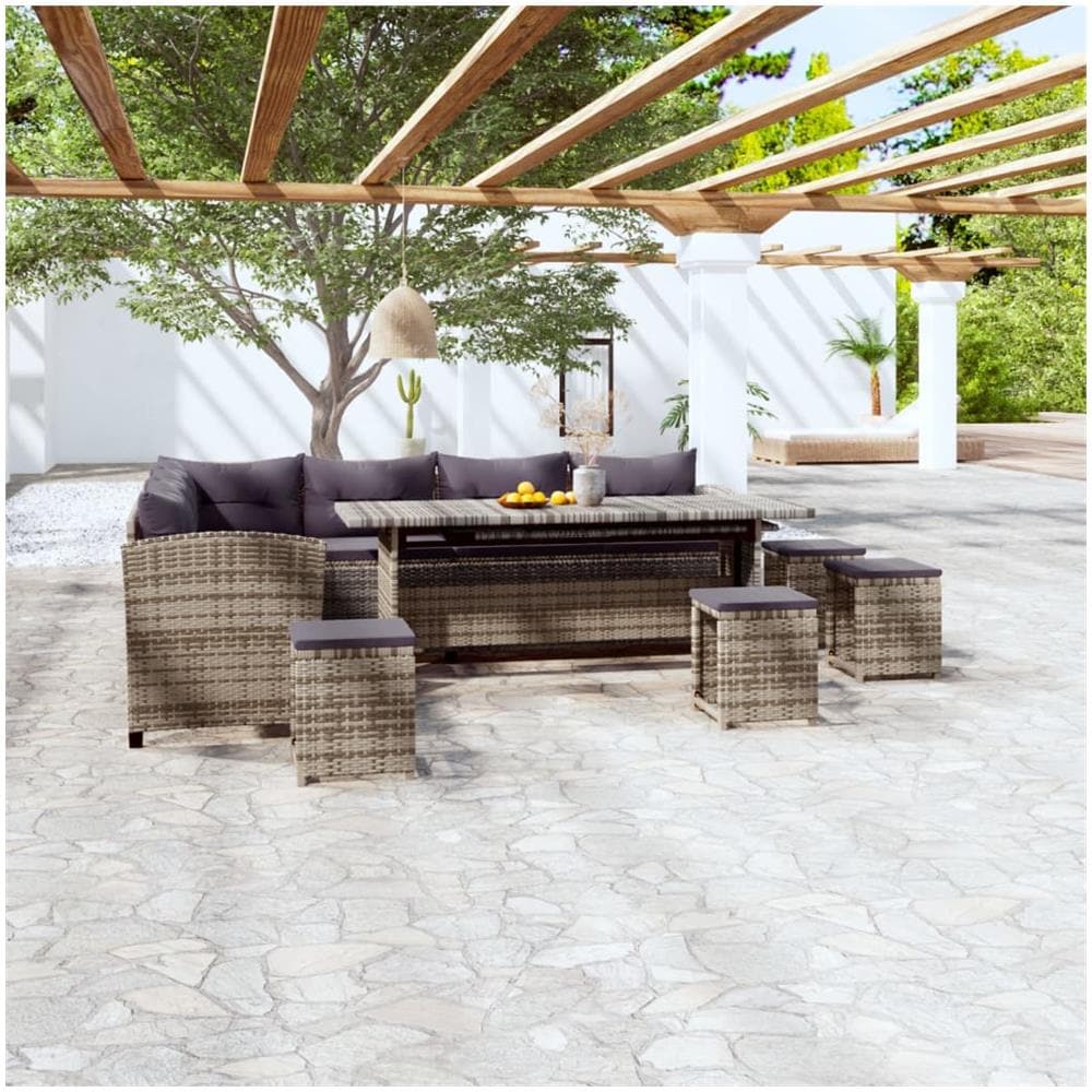 Set Divani Da Giardino 6 Pz Con Cuscini In Polyrattan Grigio - Foto 1