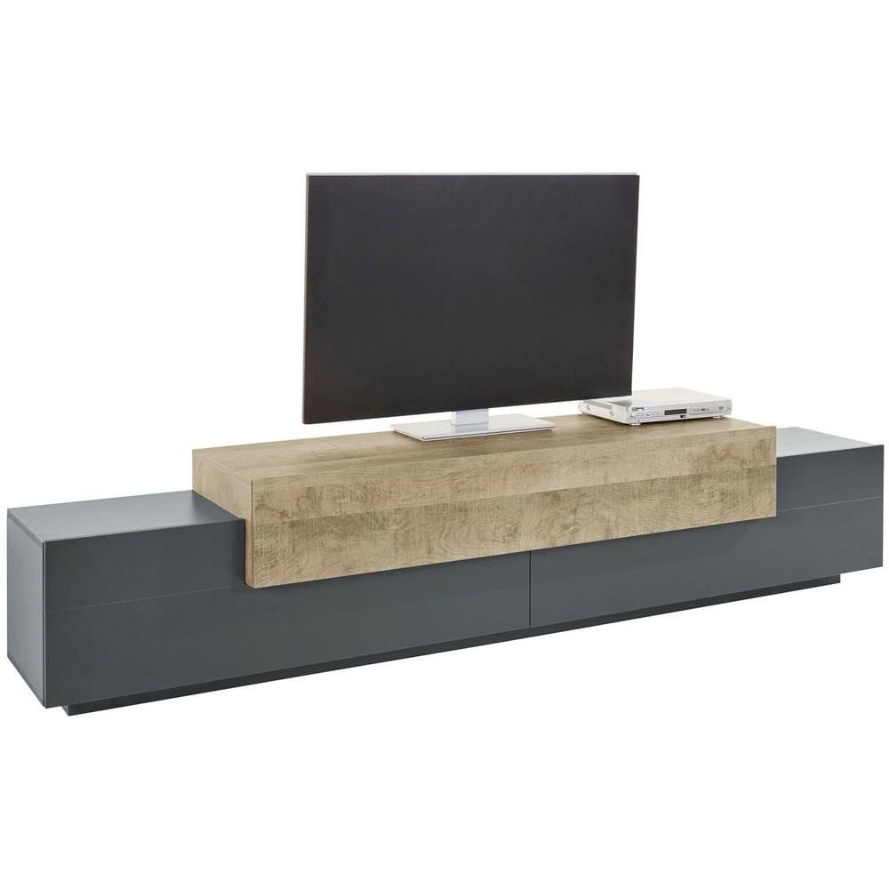 Mobile Porta Tv Nico, Credenza Bassa Da Soggiorno, Base Porta Tv, 100% Made In Italy, Cm 240x45h52, Antracite E Acero - Foto 2
