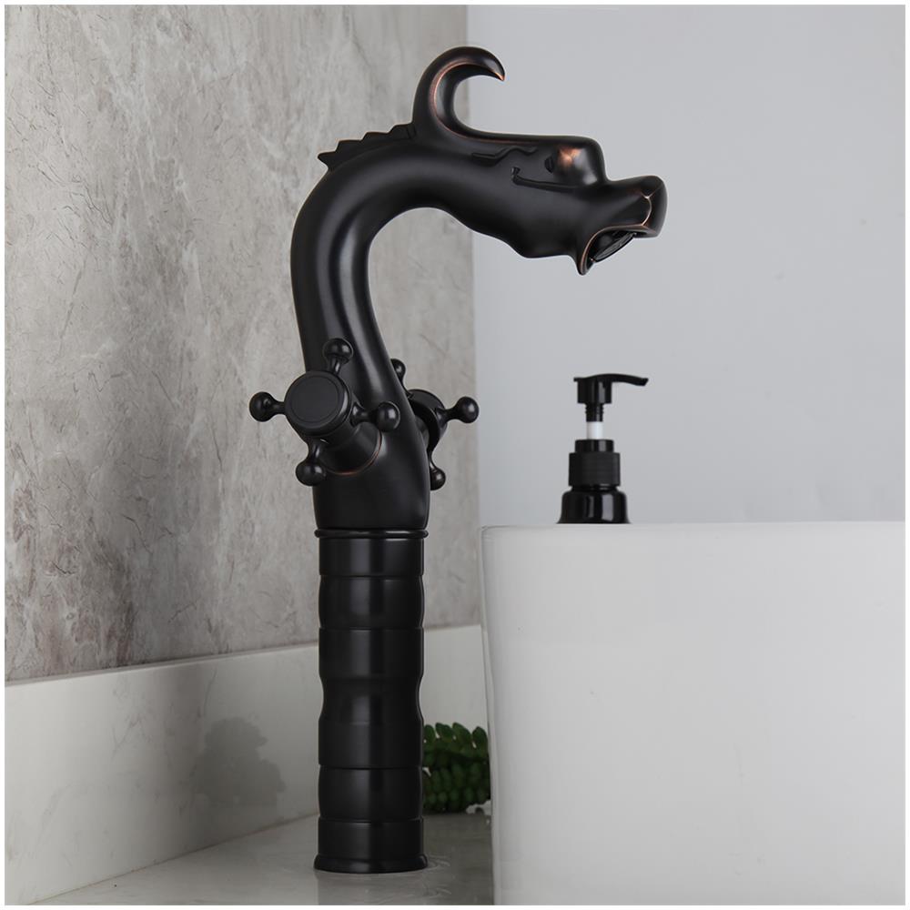 Rubinetto per lavabo da bagno, Blackswan, tipo M269 Dragon, modello nero con montaggio da appoggio, misura 34 cm - Foto 4