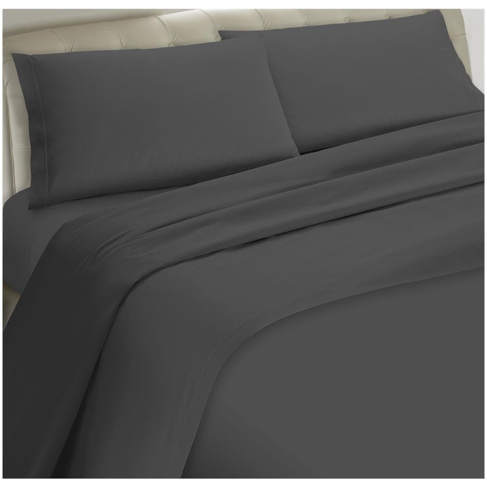 Set Completo Lenzuola 100% Microfibra - Matrimoniale Maxi, Lenzuolo Sopra 260 X 290 Cm, Lenzuolo Sotto 180 X 200 X 25 Cm, 2 Federe 52 X 82 Cm - Grigio Scuro - Foto 1