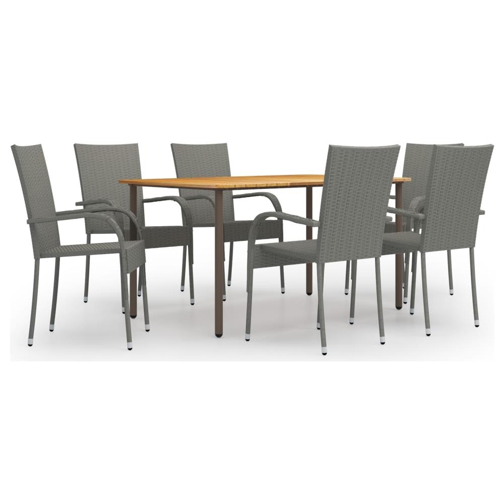 Set Mobili da Pranzo Giardino 7 pz in Polyrattan Grigio - Foto 1