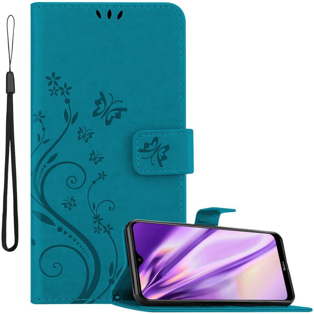 Custodia Compatibile Con Xiaomi Redmi 8a In Blu Fiore - Coperchio Protettivo In Design Floreale Con Chiusura Magnetica, Funzione Stand E Slot Per Carte - Foto 1