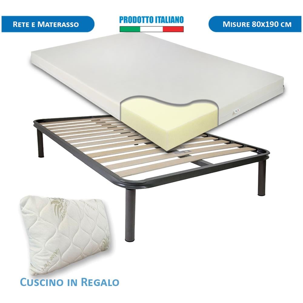 Kit Materasso E Rete Canada Con Cuscino In Regalo, Materassino 11 Cm Rete Ortopedica Con Doghe Flessibili In Legno Di Faggio Piazza E Mezza 120x190 - Foto 1