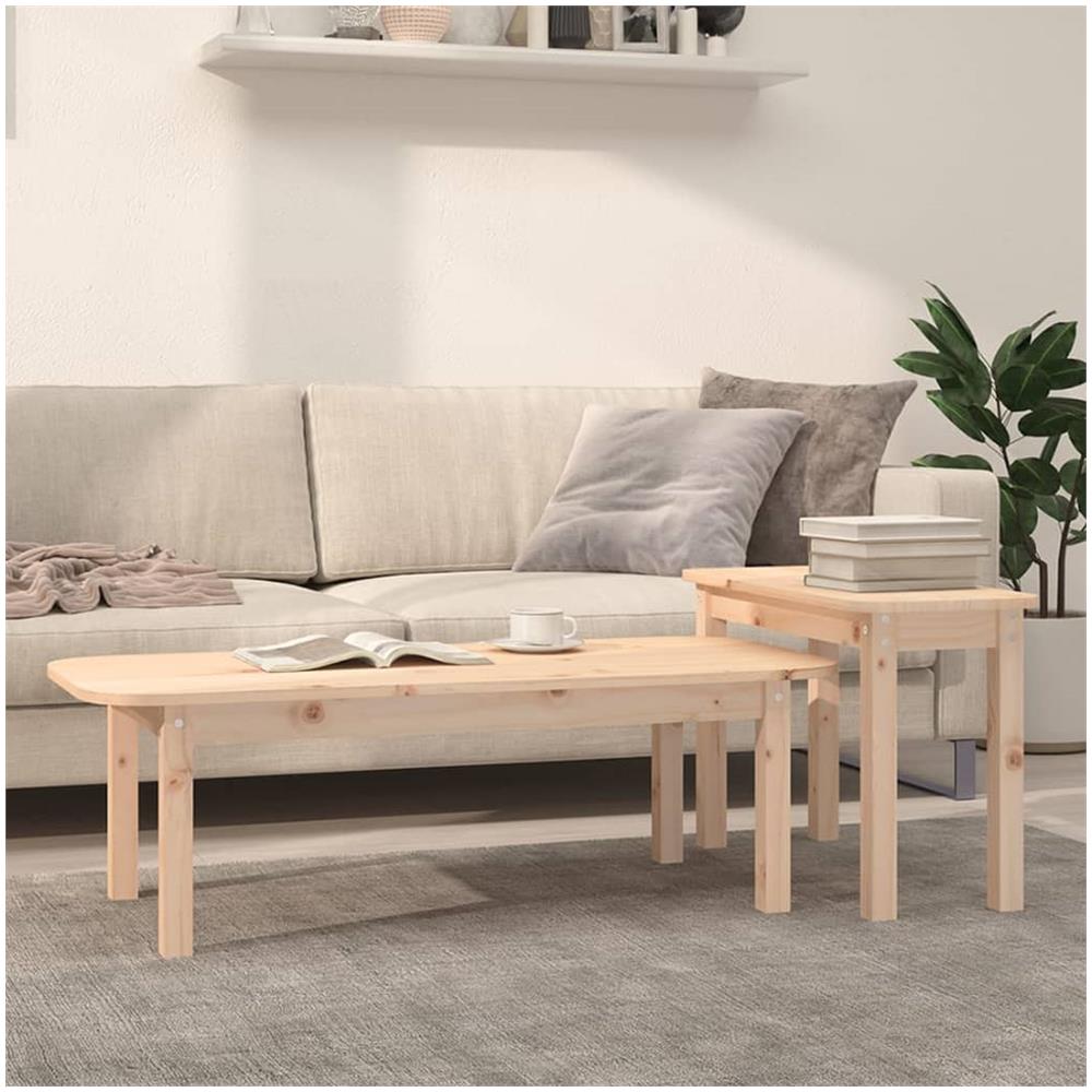 Set Tavolini Da Salotto 2 Pz In Legno Massello Di Pino - Foto 1